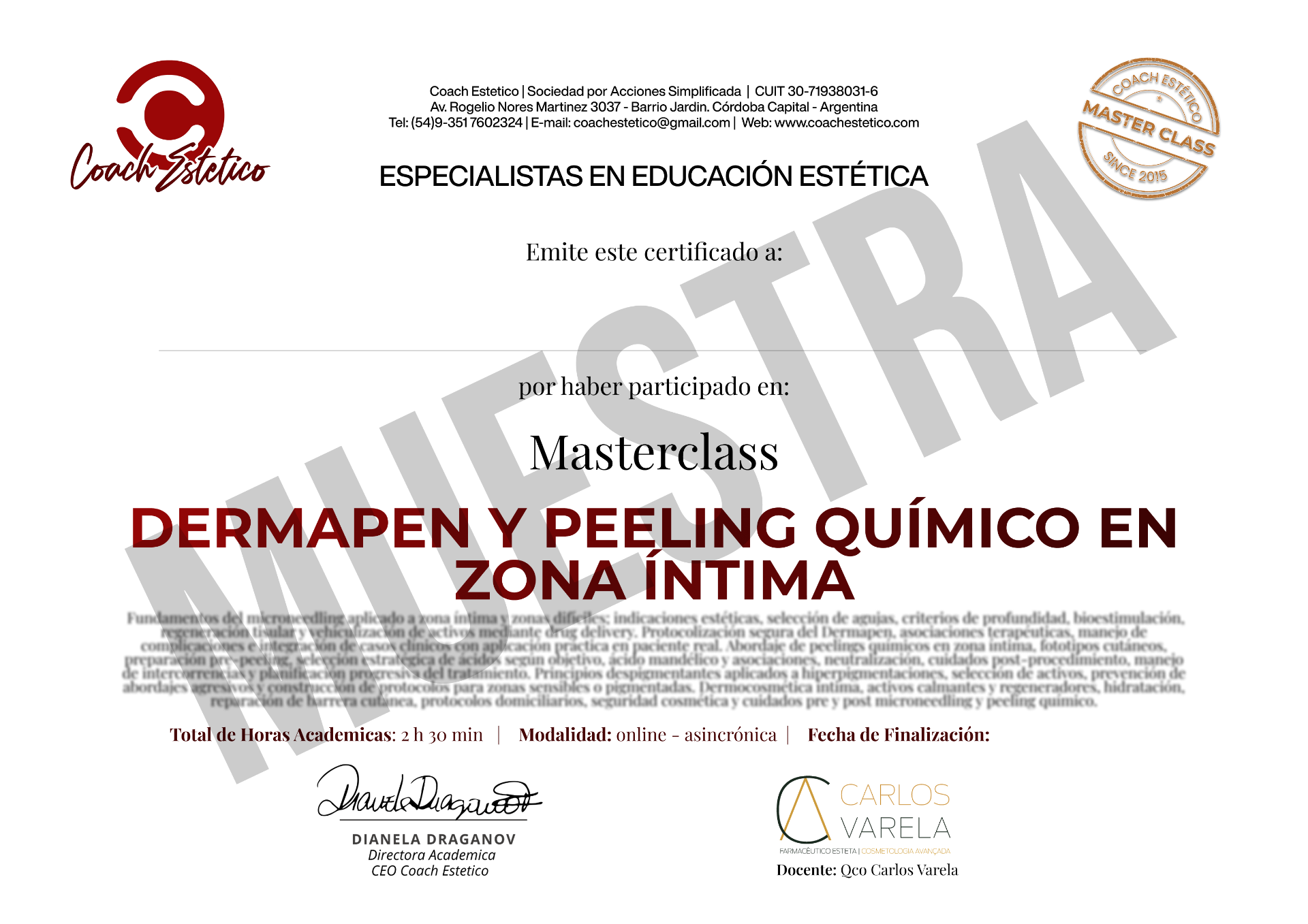 Certificado de participación Coach Estético