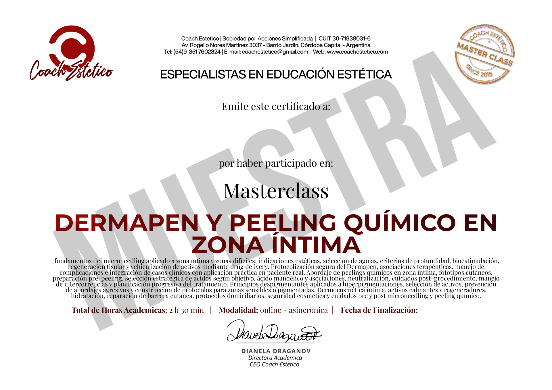 Certificado de participación Coach Estético